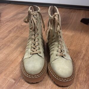 Vince Camuto Tan Ankle Booties with Lace-Up Design